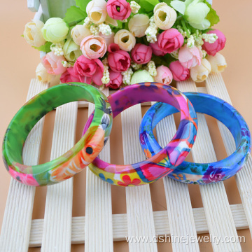 Hard Wide Wholesale Colorful Flower Printed Plastic Bangles